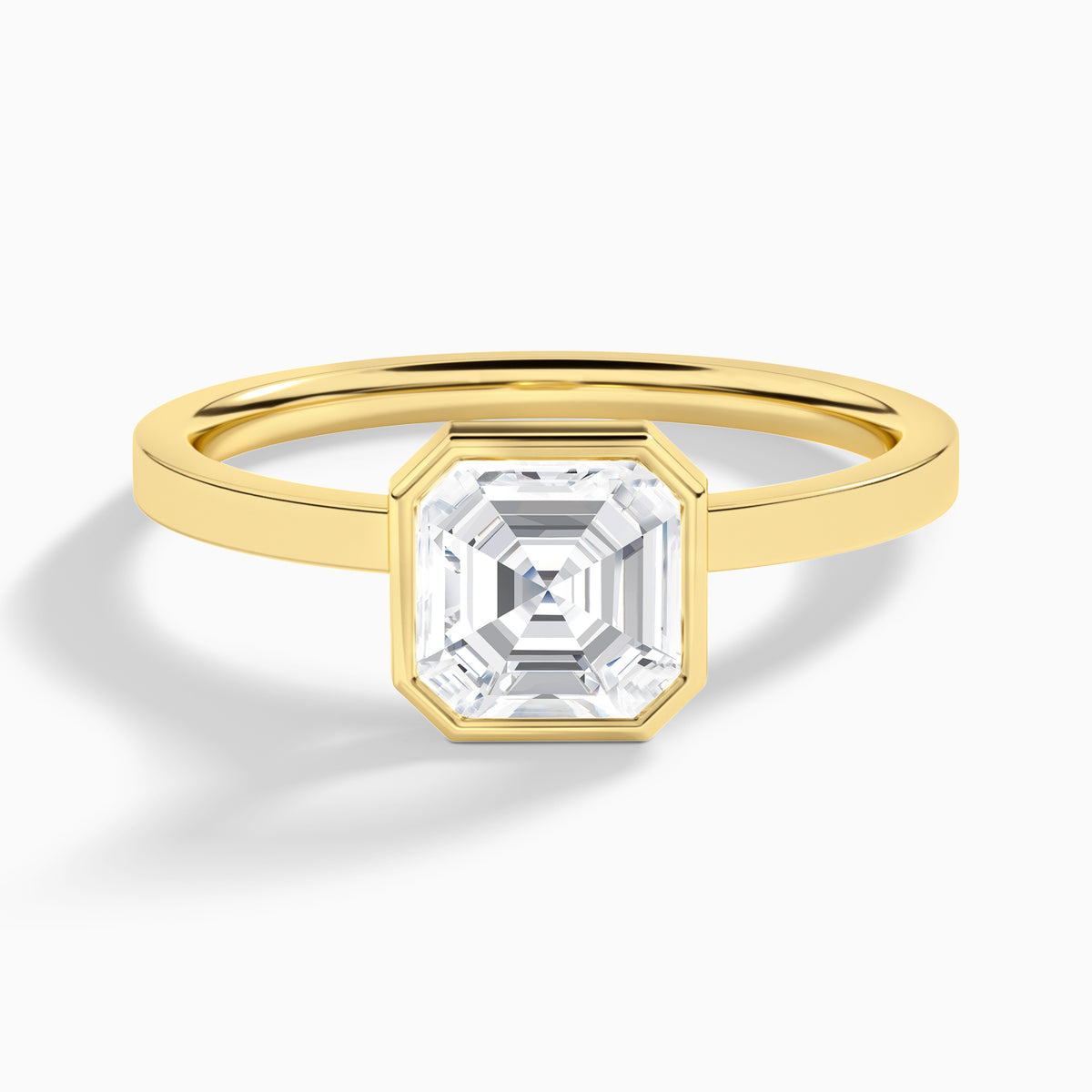 Asscher Vera Bezel Set Solitaire Diamond Engagement Ring In 18K Yellow Gold - Lucenjuri