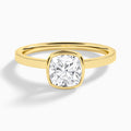 Cushion Vera Bezel Set Solitaire Diamond Engagement Ring In 18K Yellow Gold - Lucenjuri