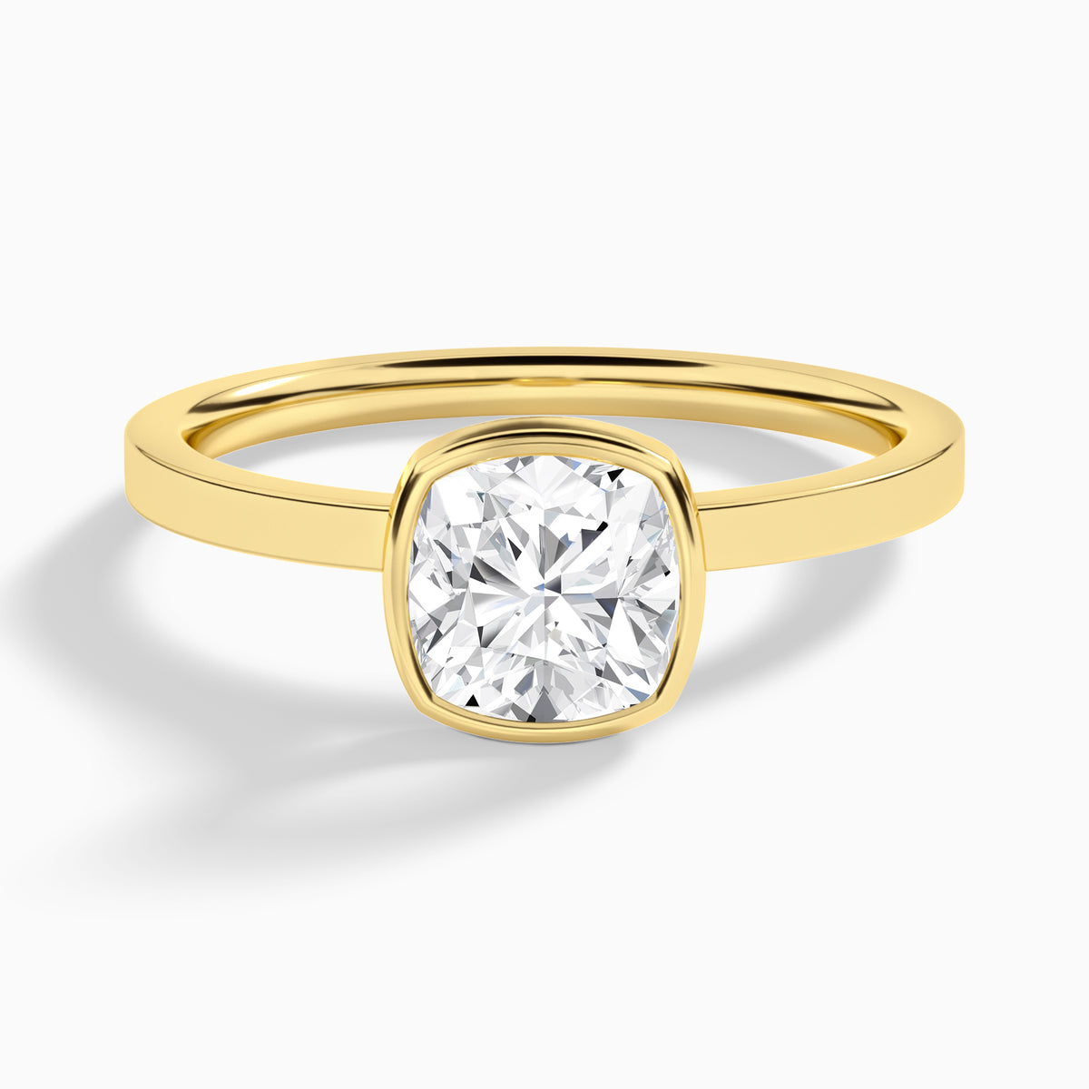 Cushion Vera Bezel Set Solitaire Diamond Engagement Ring In 18K Yellow Gold - Lucenjuri