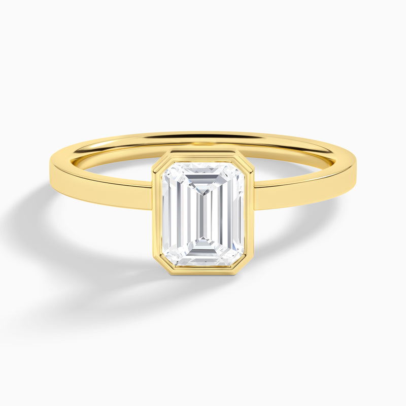 Emerald Vera Bezel Set Solitaire Diamond Engagement Ring In 18K Yellow Gold - Lucenjuri