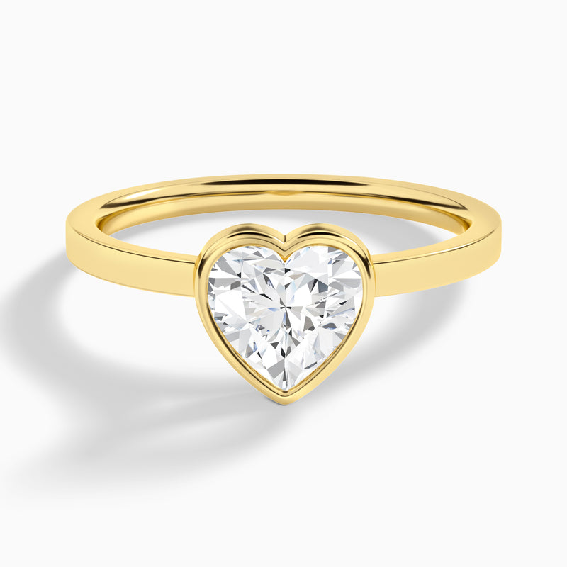 Heart Vera Bezel Set Solitaire Diamond Engagement Ring In 18K Yellow Gold - Lucenjuri