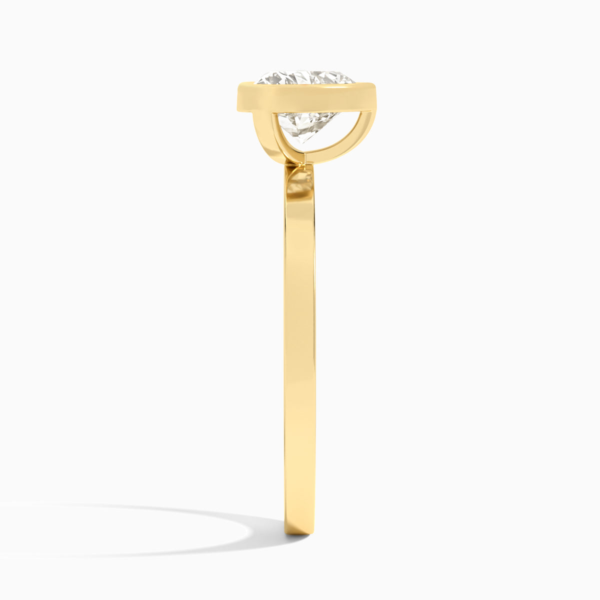 Heart Vera Bezel Set Solitaire Diamond Engagement Ring In 18K Yellow Gold, Side View