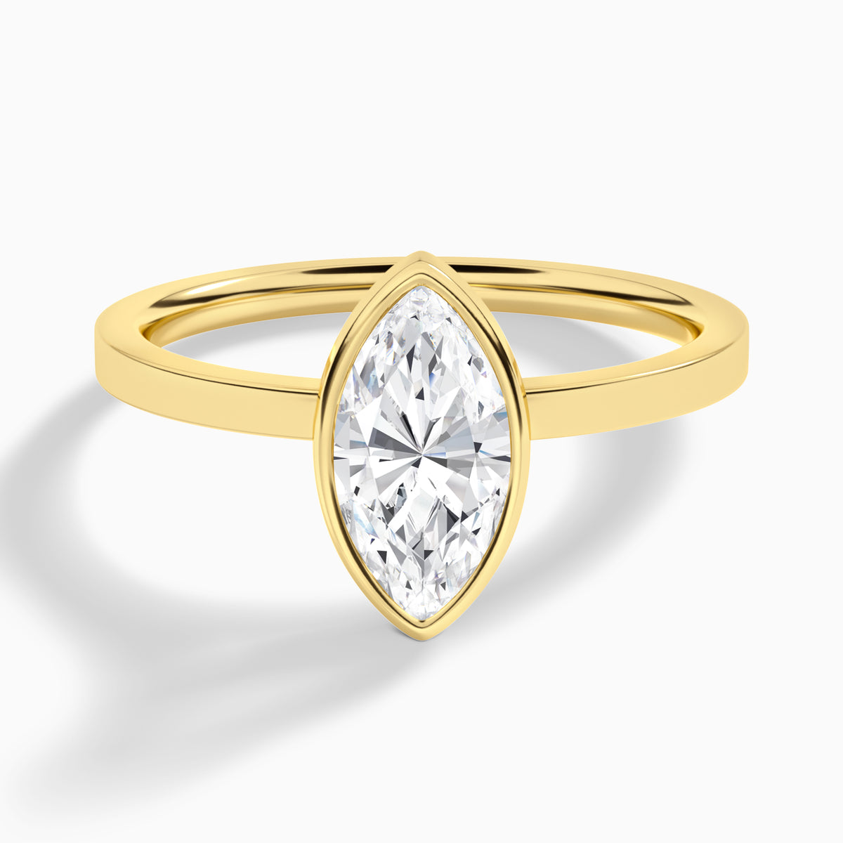 Marquise Vera Bezel Set Solitaire Diamond Engagement Ring In 18K Yellow Gold - Lucenjuri