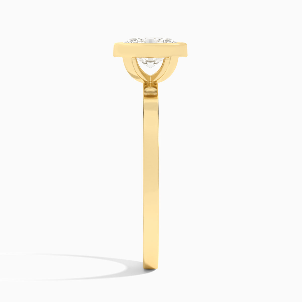 Oval Vera Bezel Set Solitaire Diamond Engagement Ring In 18K Yellow Gold, Side View