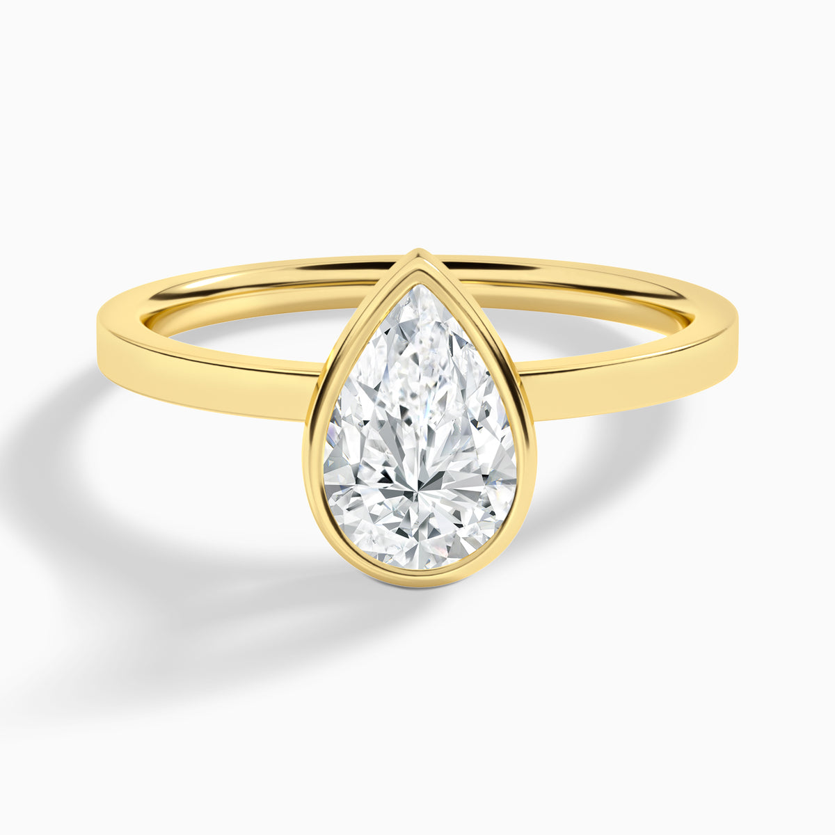 Pear Vera Bezel Set Solitaire Diamond Engagement Ring In 18K Yellow Gold - Lucenjuri
