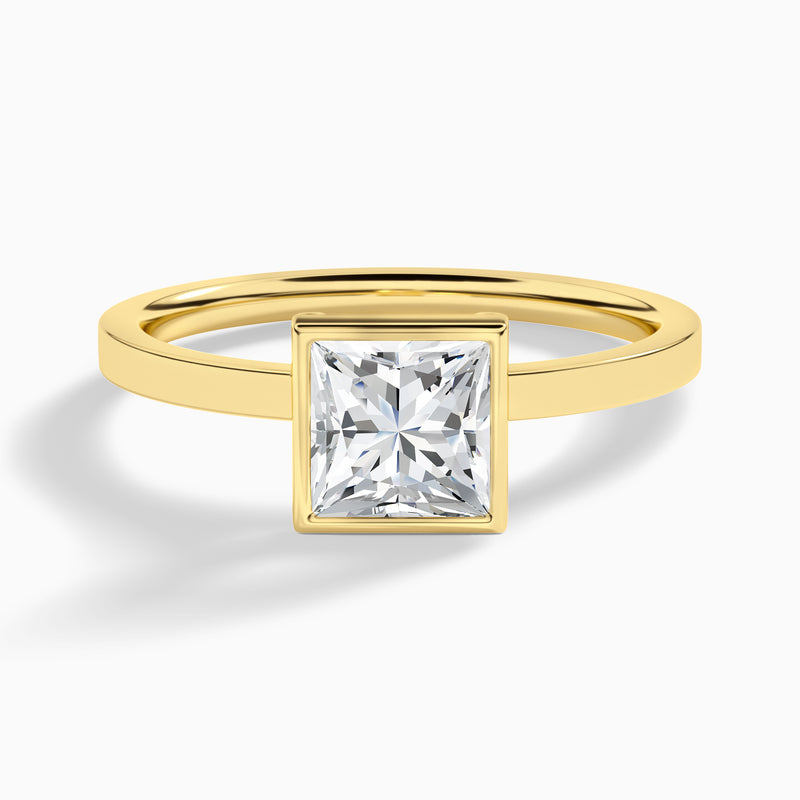 Princess Vera Bezel Set Solitaire Diamond Engagement Ring In 18K Yellow Gold - Lucenjuri