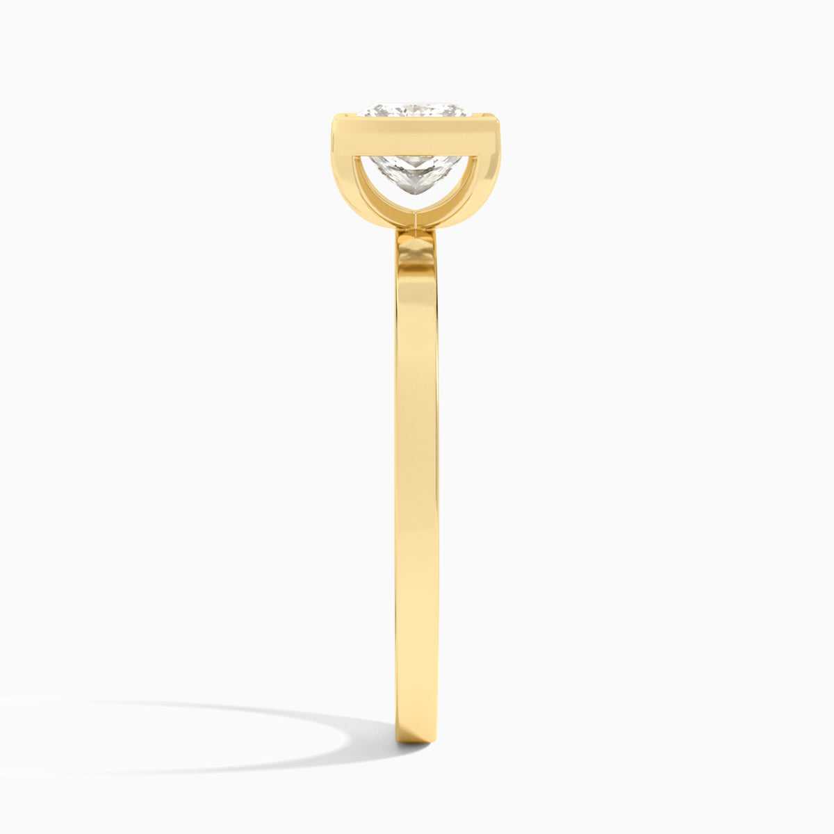Princess Vera Bezel Set Solitaire Diamond Engagement Ring In 18K Yellow Gold, Side View