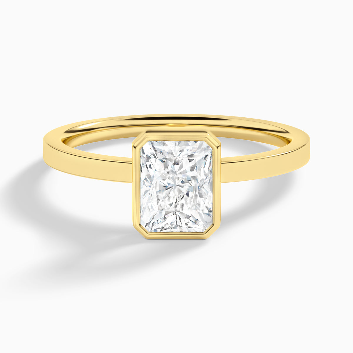 Radiant Vera Bezel Set Solitaire Diamond Engagement Ring In 18K Yellow Gold - Lucenjuri