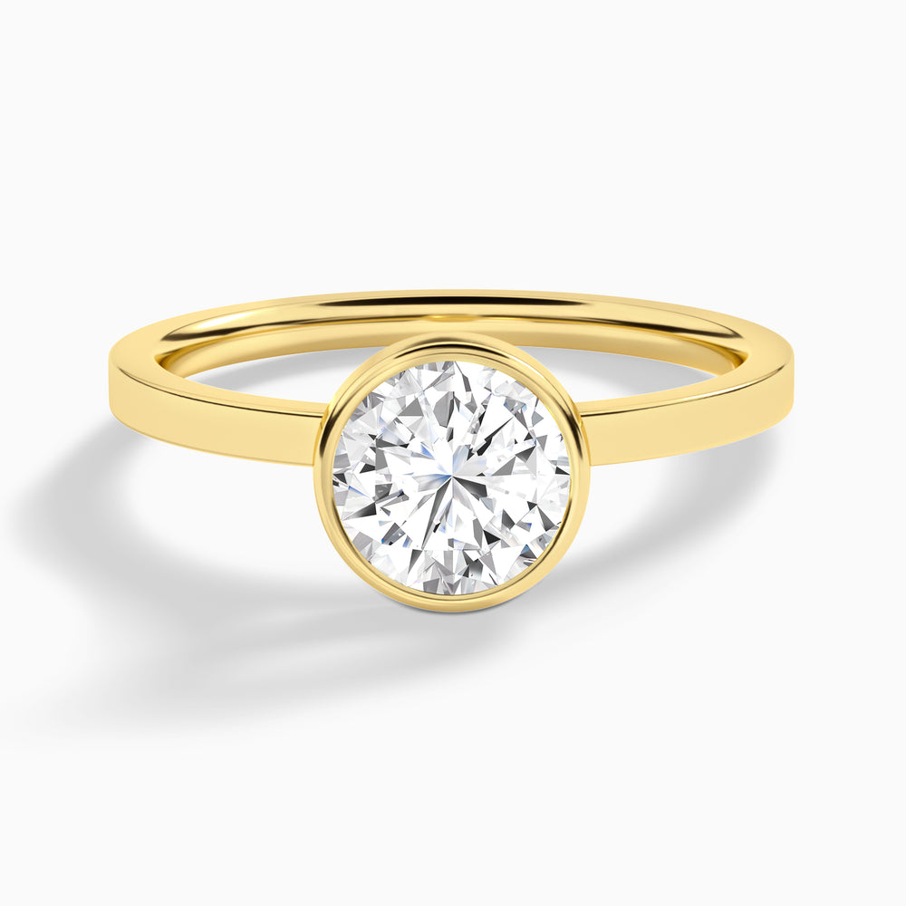 Round Vera Bezel Set Solitaire Diamond Engagement Ring In 18K Yellow Gold - Lucenjuri