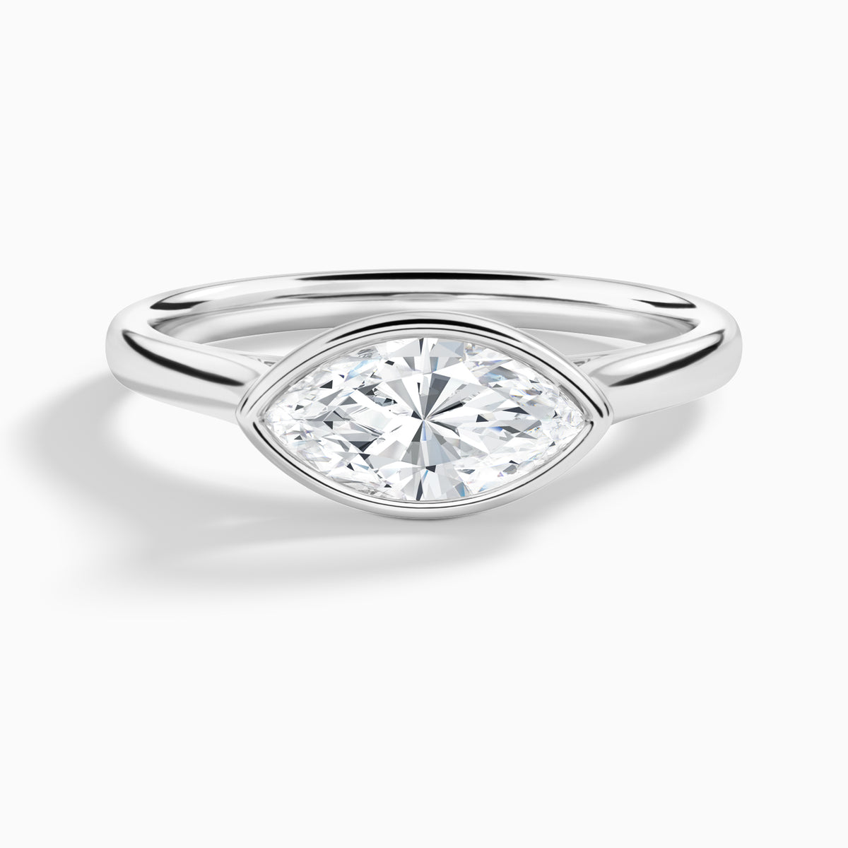 Marquise Alma East-West Bezel Solitaire Diamond Engagement Ring In Platinum - Lucenjuri