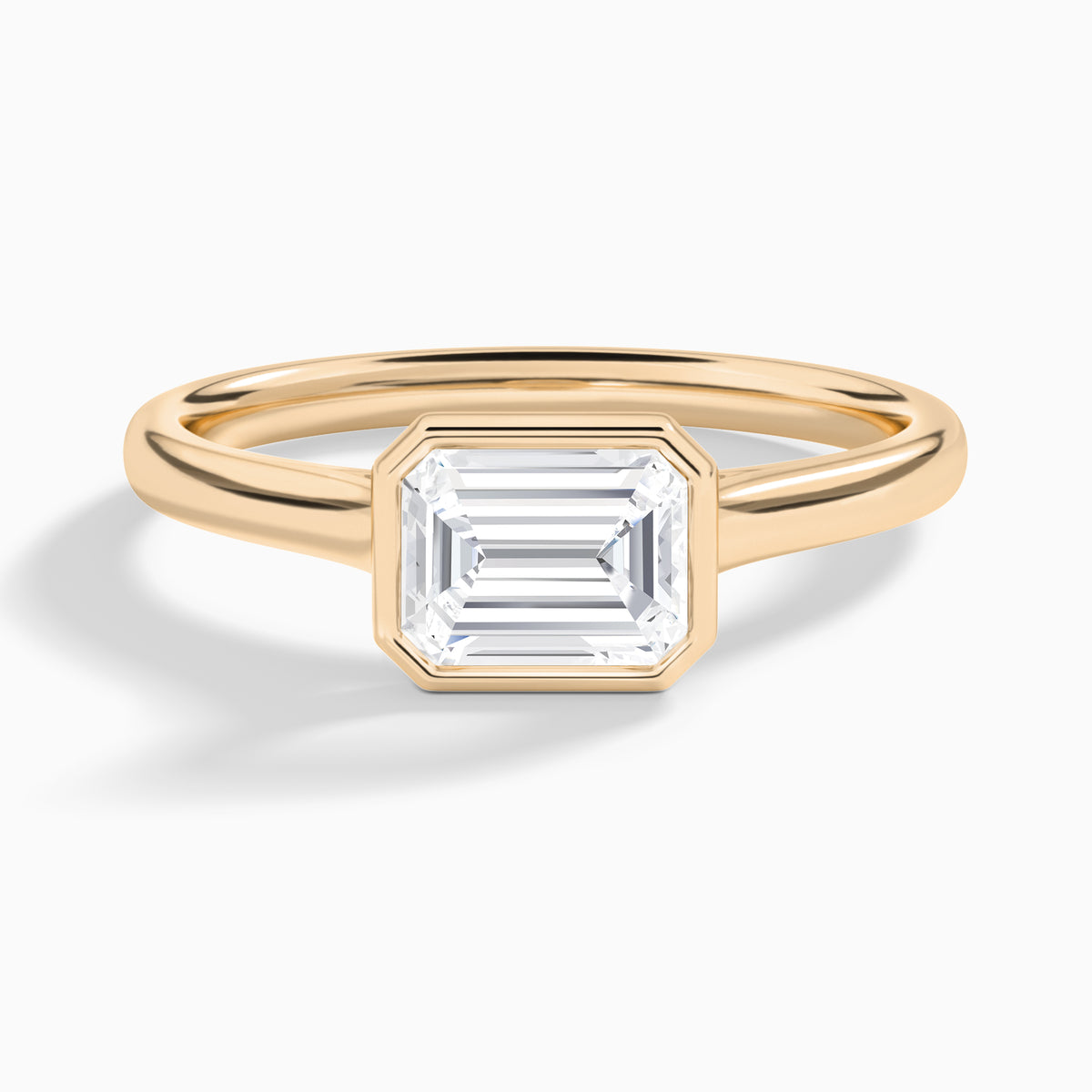 Emerald Alma East-West Bezel Solitaire Diamond Engagement Ring In 14K Rose Gold - Lucenjuri