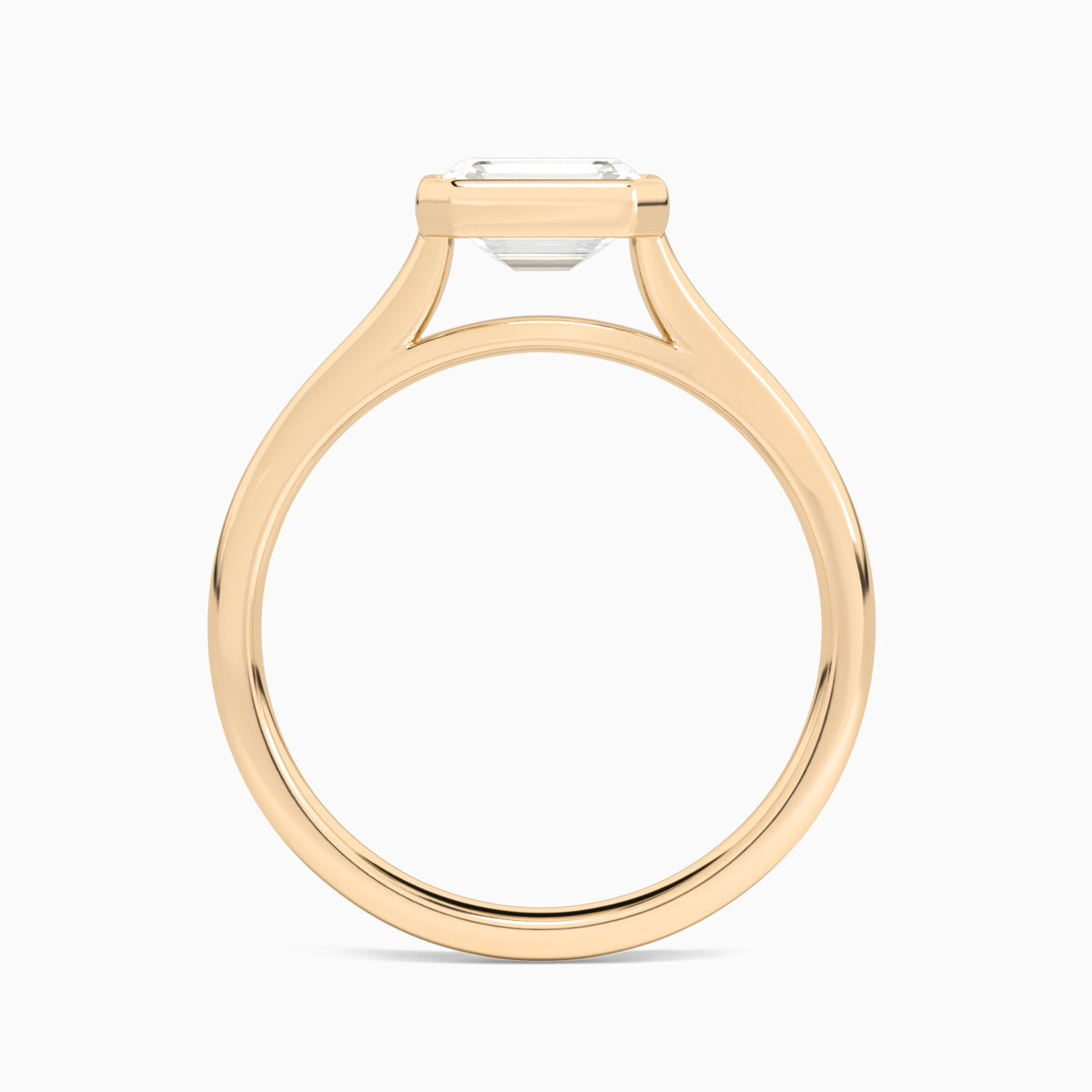 Emerald Alma East-West Bezel Solitaire Diamond Engagement Ring In 14K Rose Gold, Profile View