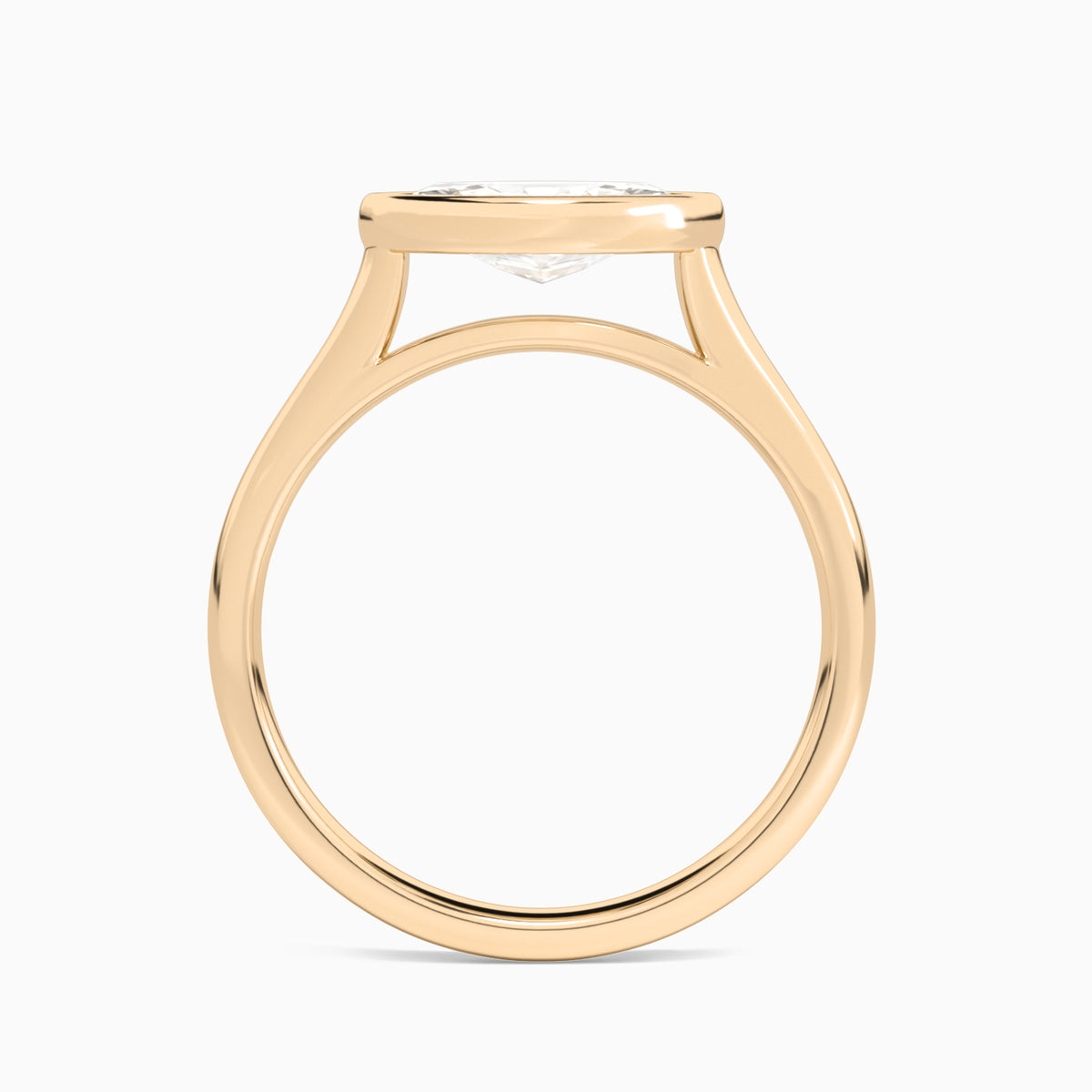 Marquise Alma East-West Bezel Solitaire Diamond Engagement Ring In 14K Rose Gold, Profile View