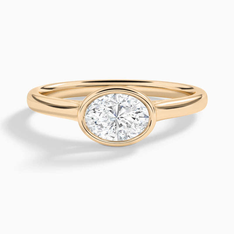 Oval Alma East-West Bezel Solitaire Diamond Engagement Ring In 14K Rose Gold - Lucenjuri
