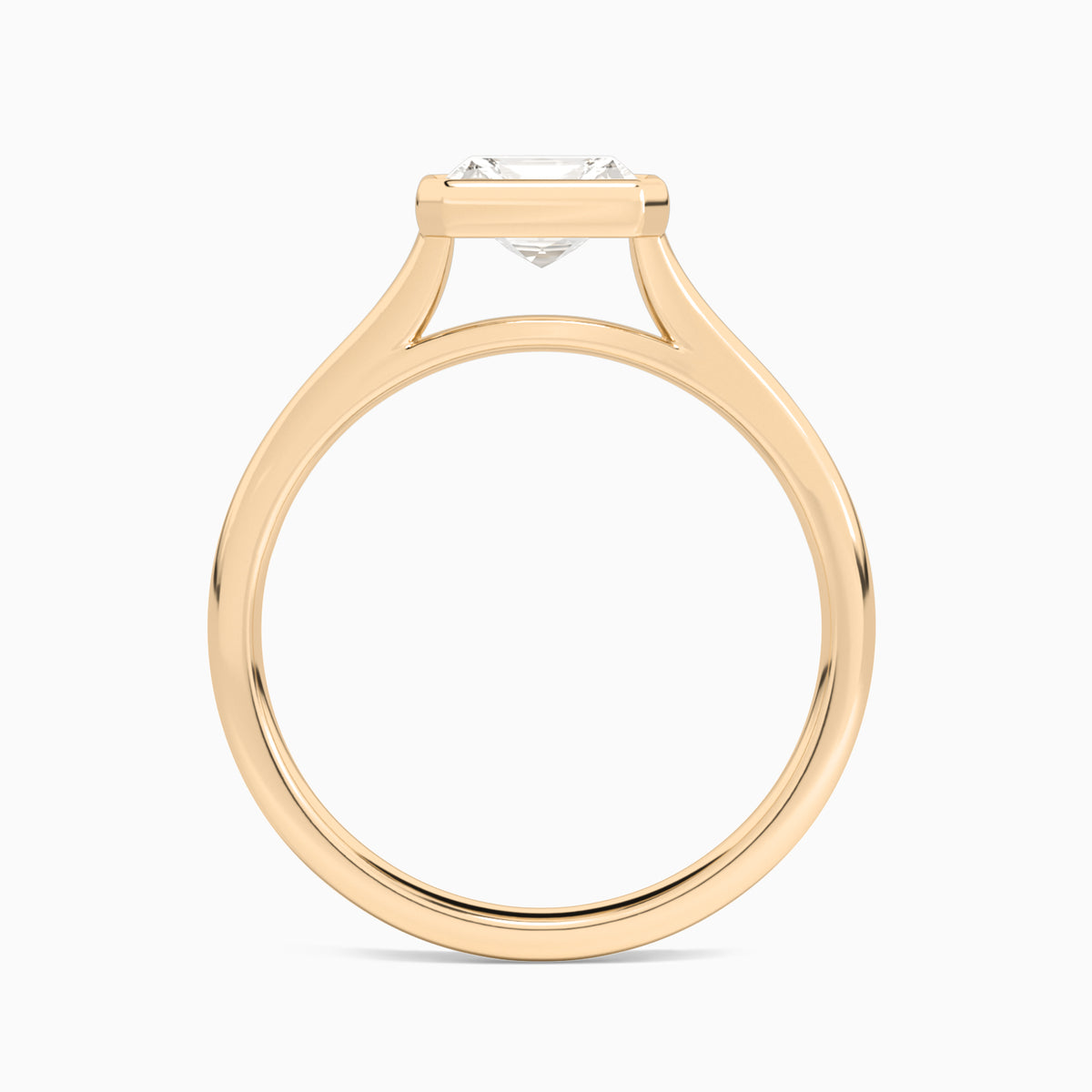 Radiant Alma East-West Bezel Solitaire Diamond Engagement Ring In 14K Rose Gold, Profile View
