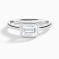 Emerald Alma East-West Bezel Solitaire Diamond Engagement Ring In 18K White Gold - Lucenjuri