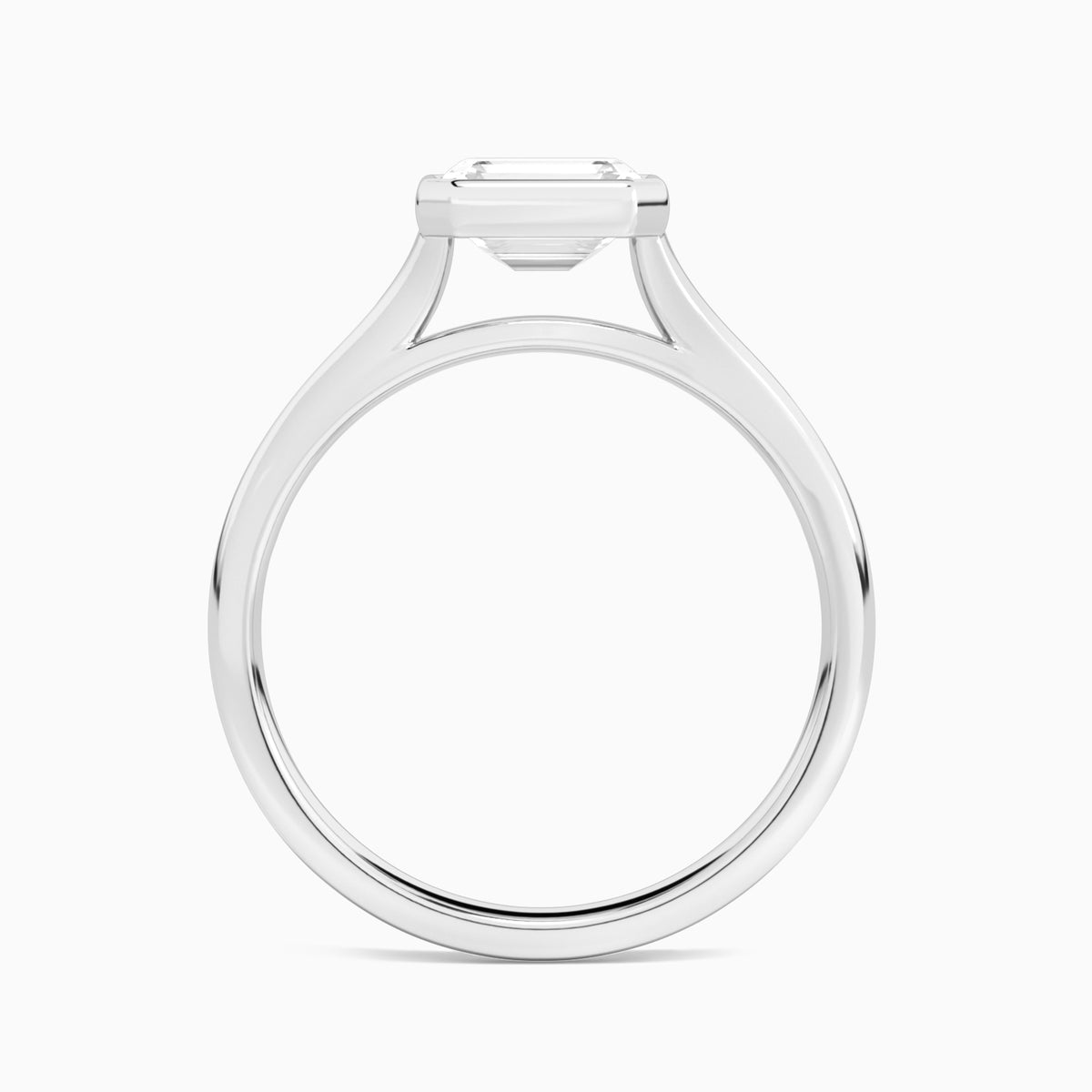 Emerald Alma East-West Bezel Solitaire Diamond Engagement Ring In 18K White Gold, Profile View