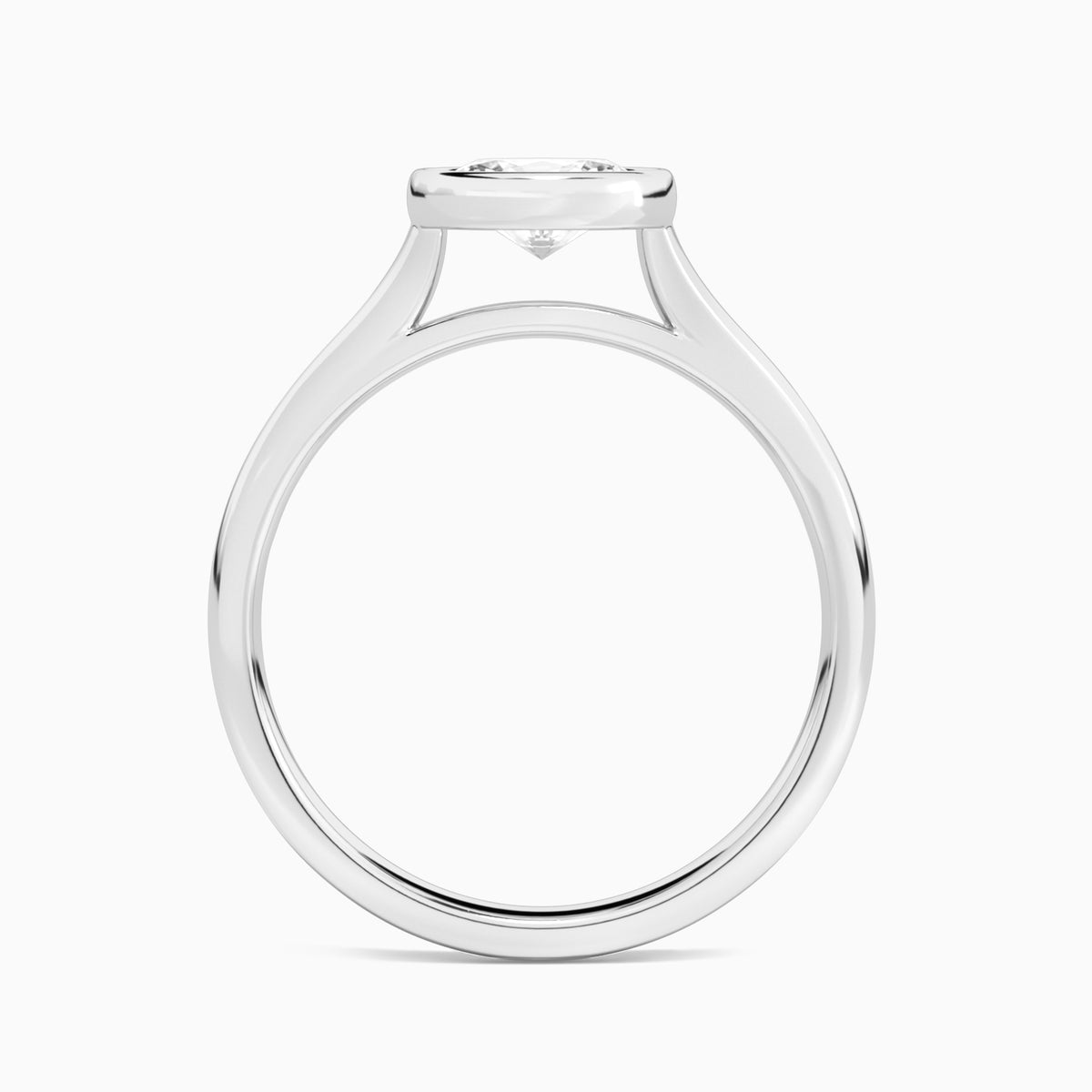 Oval Alma East-West Bezel Solitaire Diamond Engagement Ring In 18K White Gold,, Profile View