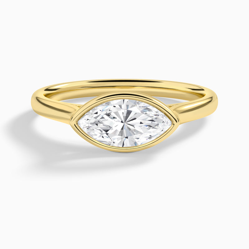 Marquise Alma East-West Bezel Solitaire Diamond Engagement Ring In 18K Yellow Gold - Lucenjuri