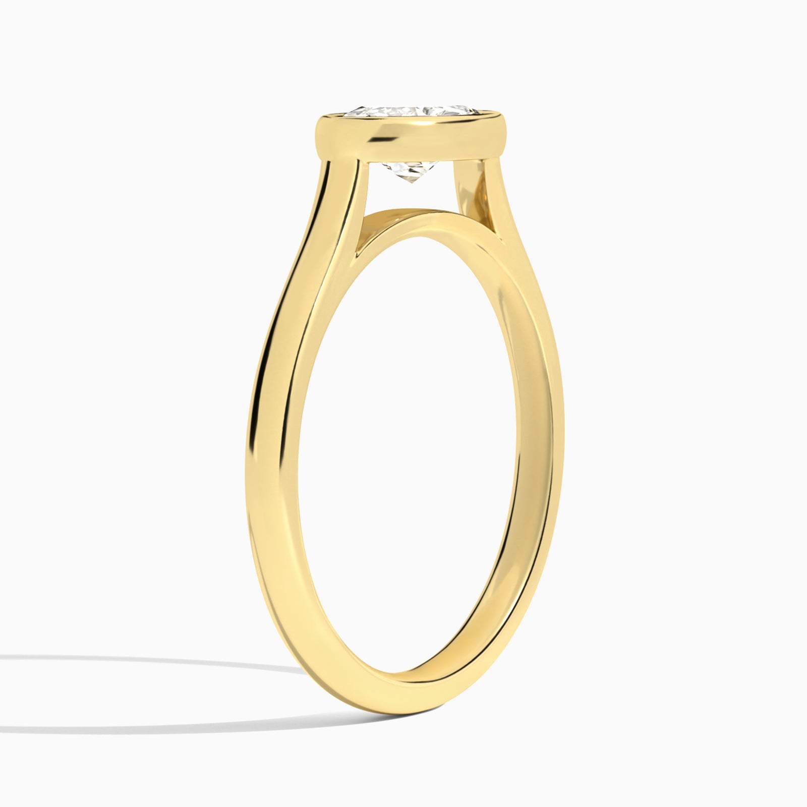 Marquise Alma East-West Bezel Solitaire Diamond Engagement Ring In 18K Yellow Gold, Angle View