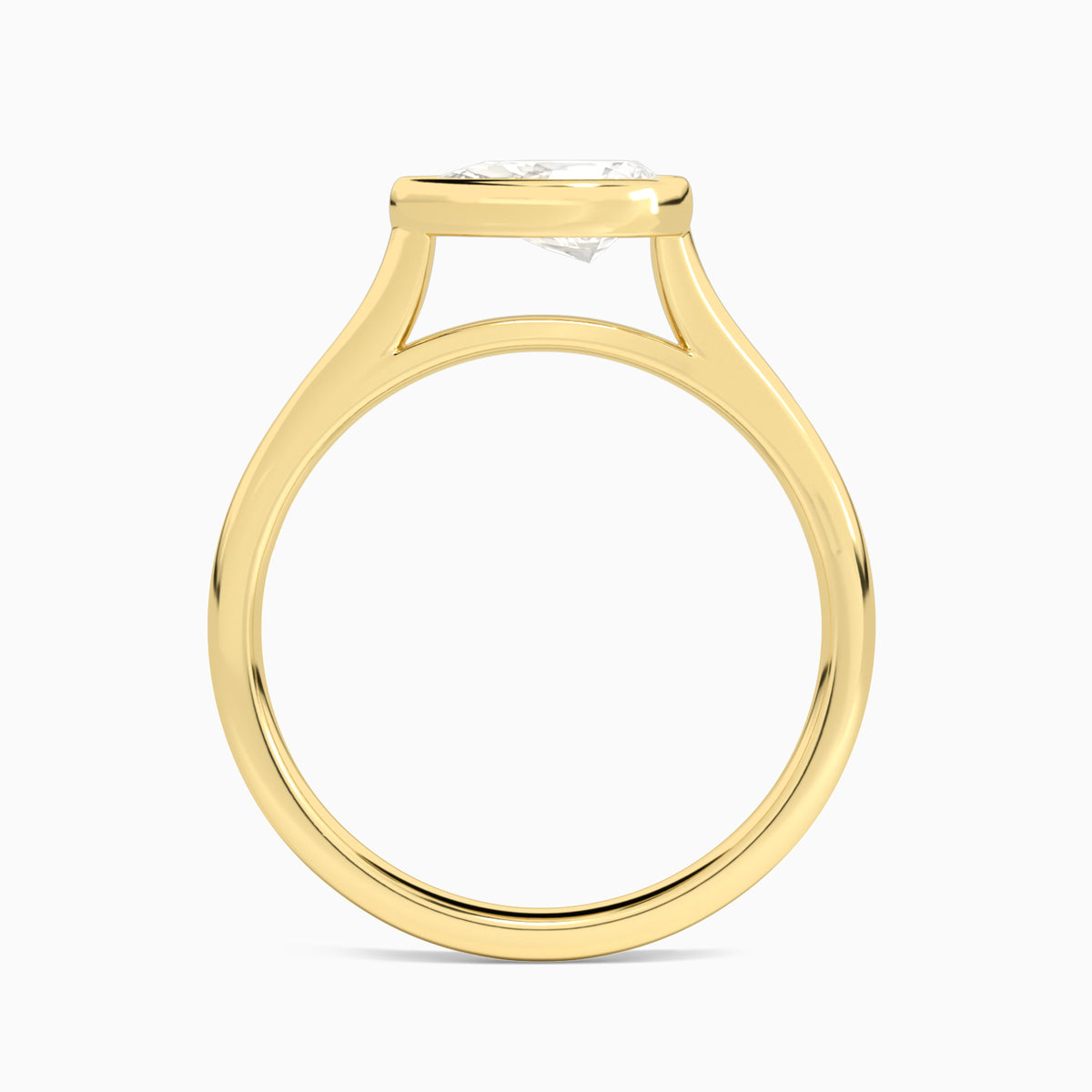 Pear Alma East-West Bezel Solitaire Diamond Engagement Ring In 18K Yellow Gold, Profile View