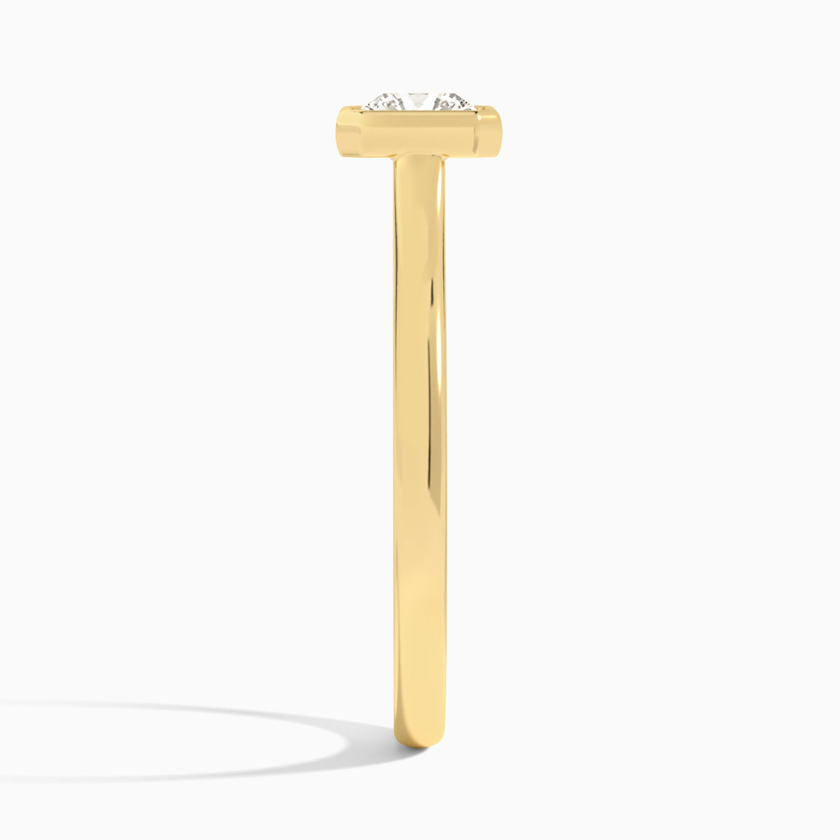 Radiant Alma East-West Bezel Solitaire Diamond Engagement Ring In 18K Yellow Gold, Side View