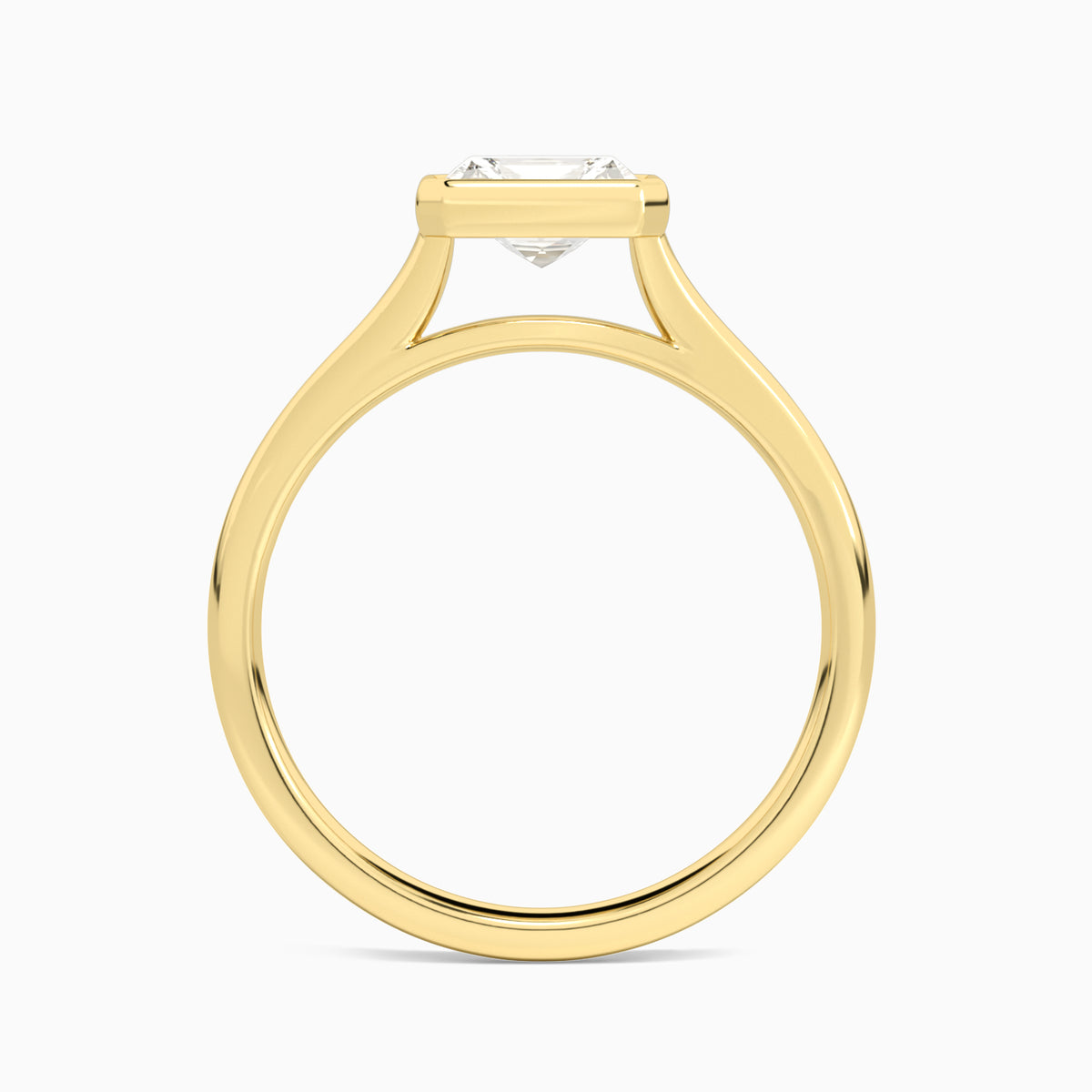 Radiant Alma East-West Bezel Solitaire Diamond Engagement Ring In 18K Yellow Gold, Profile View