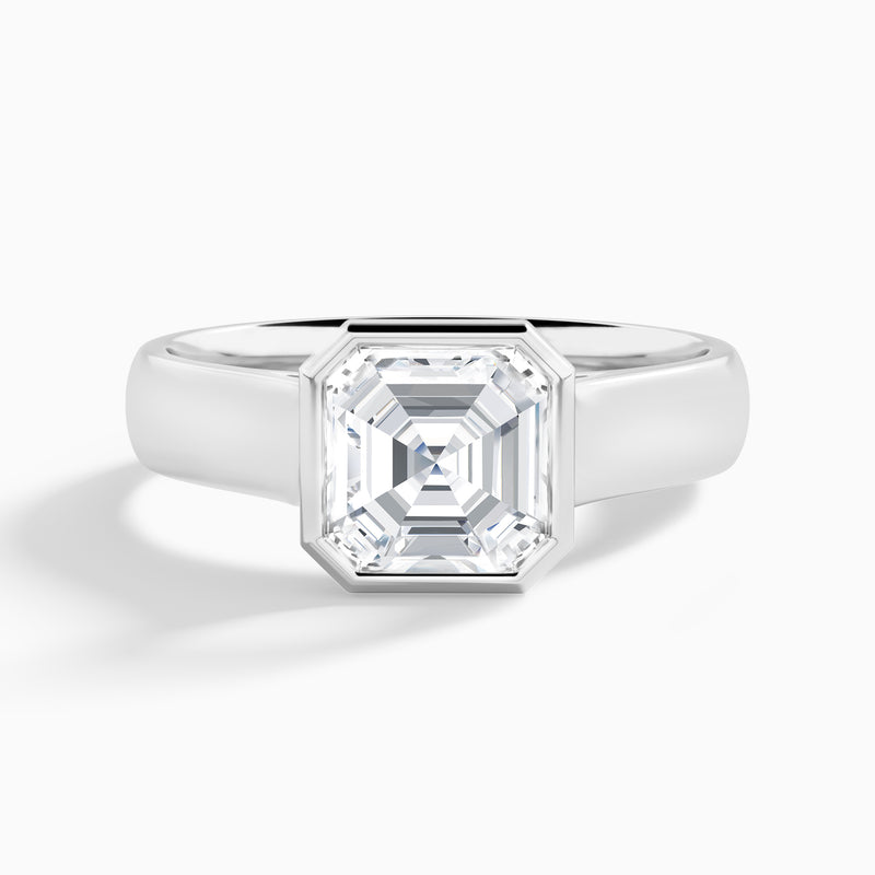 Asscher Alma 4mm Bezel Solitaire Diamond Engagement Ring In Platinum - Lucenjuri