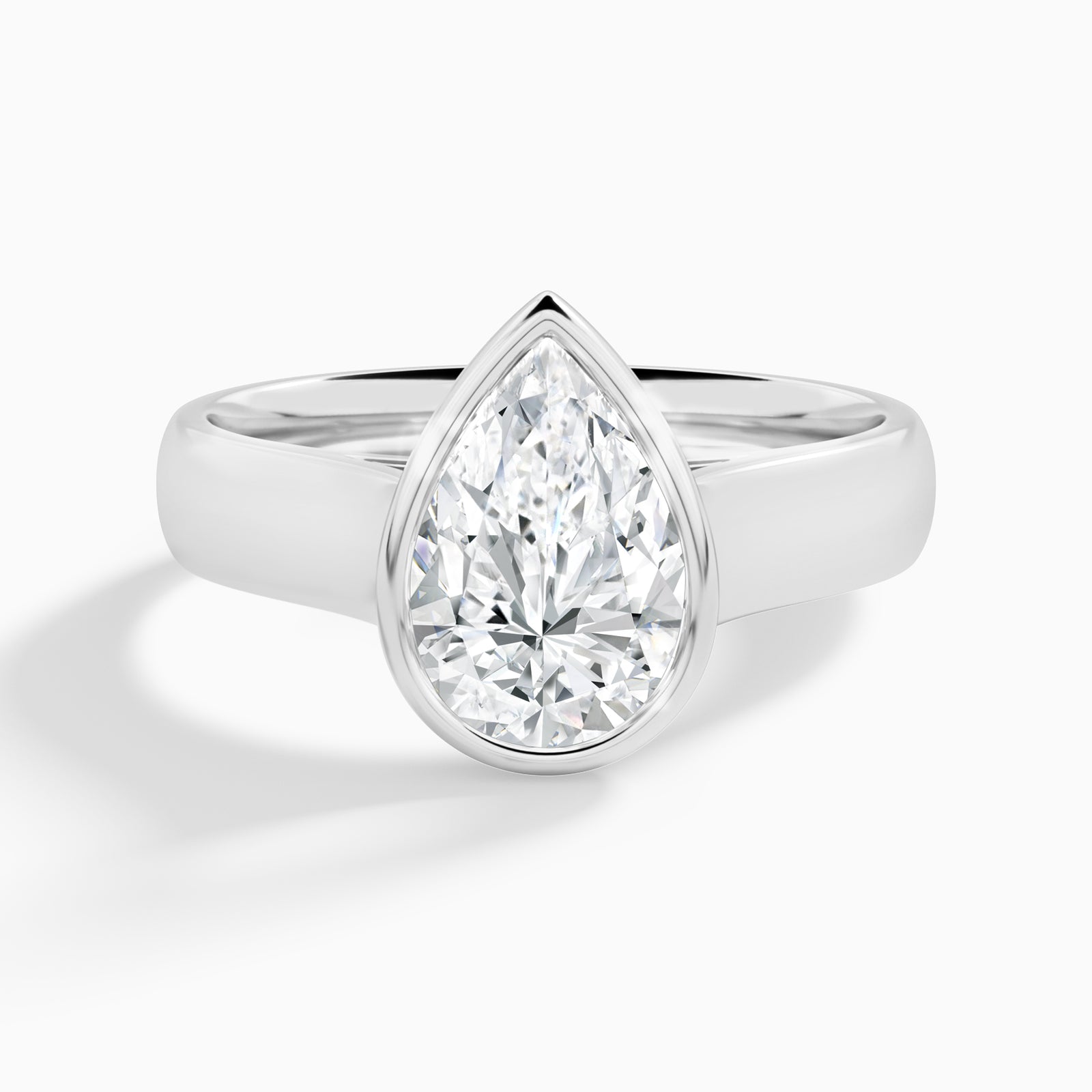Pear Alma 4mm Bezel Solitaire Diamond Engagement Ring In Platinum - Lucenjuri