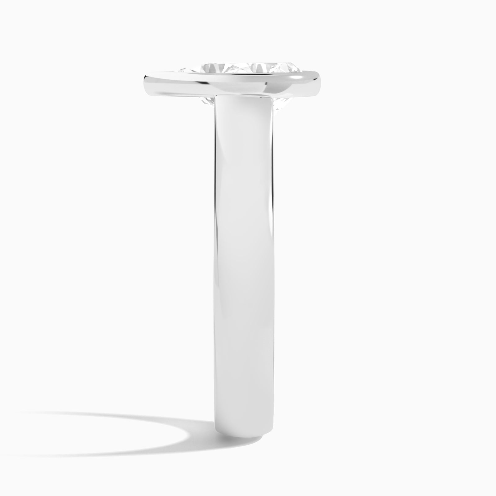 Pear Alma 4mm Bezel Solitaire Diamond Engagement Ring In Platinum, Side View