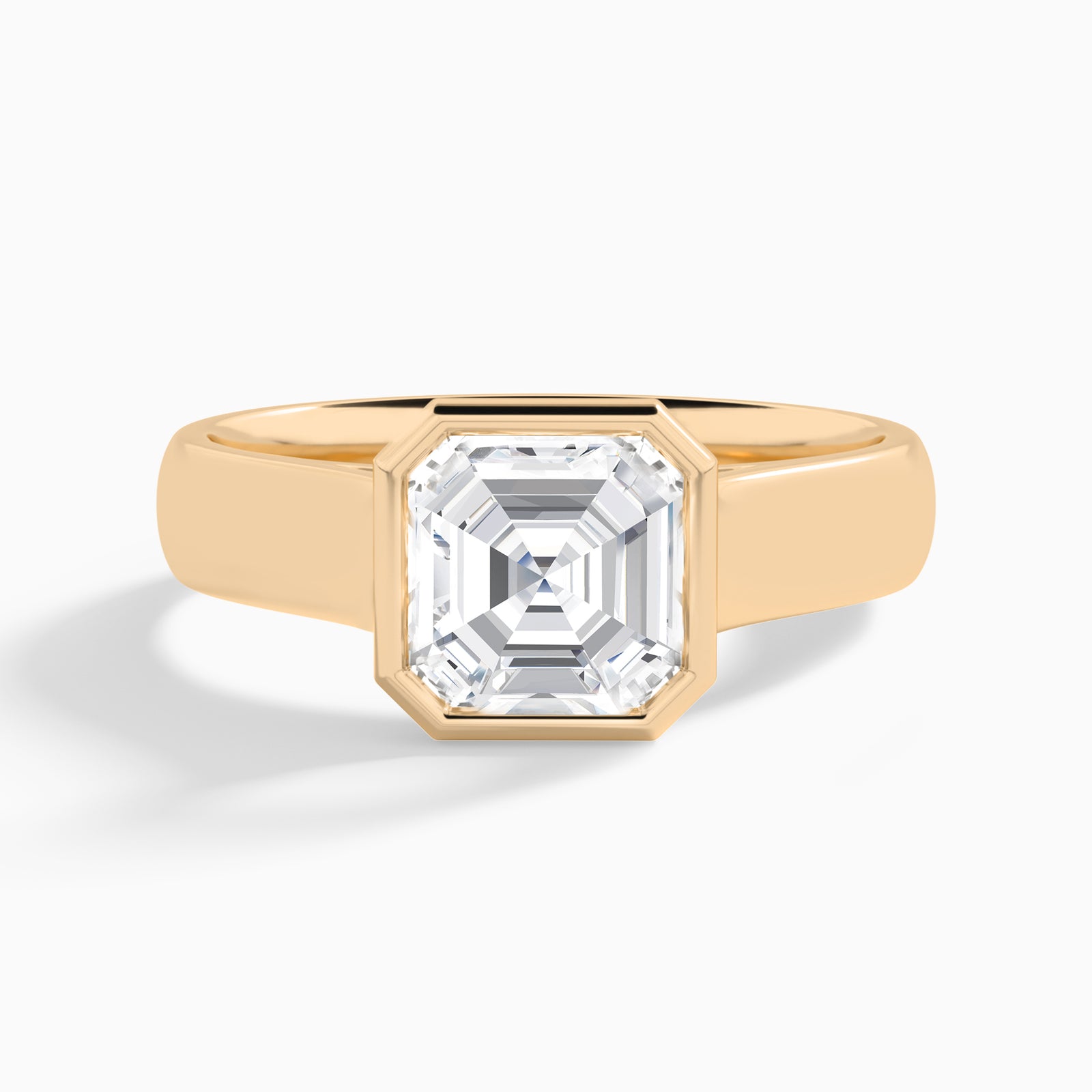 Asscher Alma 4mm Bezel Solitaire Diamond Engagement Ring In 14K Rose Gold - Lucenjuri