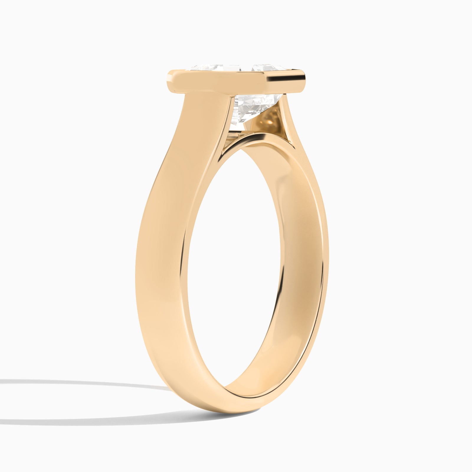 Asscher Alma 4mm Bezel Solitaire Diamond Engagement Ring In 14K Rose Gold, Angle View
