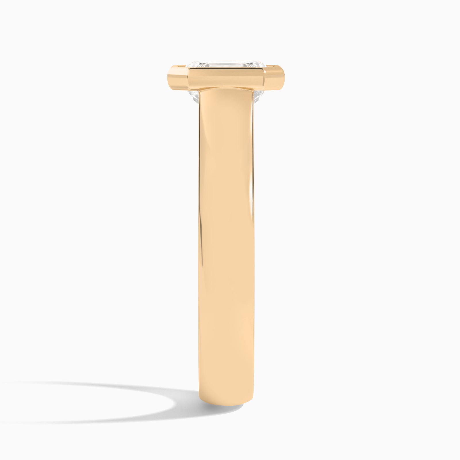 Asscher Alma 4mm Bezel Solitaire Diamond Engagement Ring In 14K Rose Gold, Side View