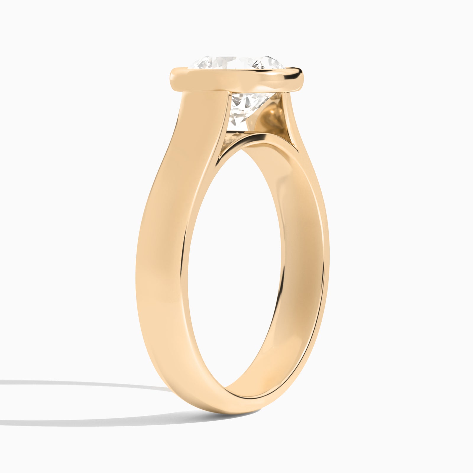 Round Alma 4mm Bezel Solitaire Diamond Engagement Ring In 14K Rose Gold, Angle View