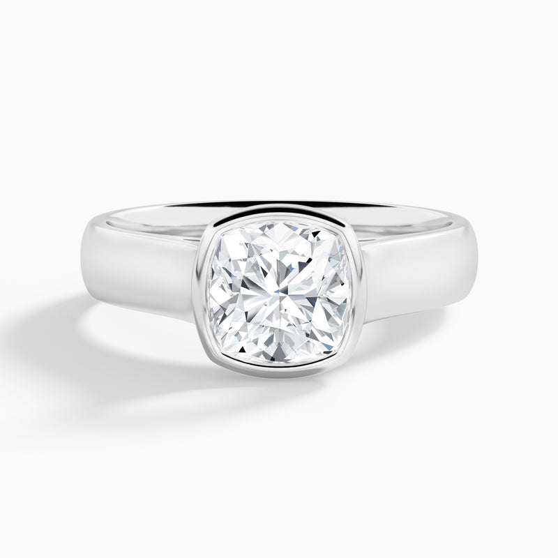 Cushion Alma 4mm Bezel Solitaire Diamond Engagement Ring In 18K White Gold - Lucenjuri