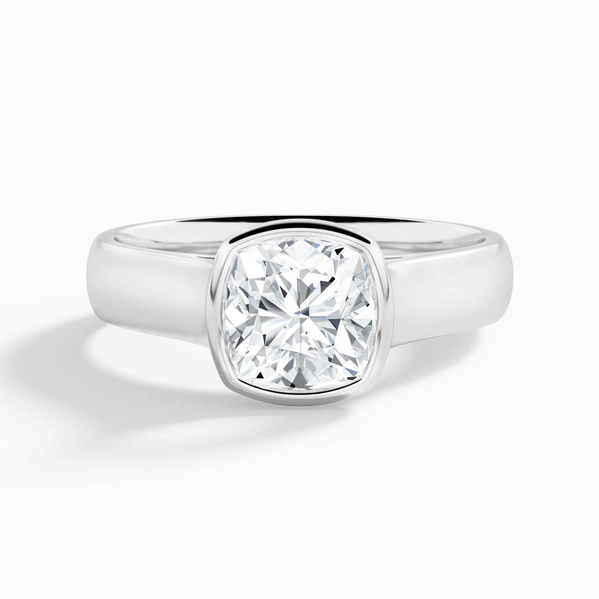 Cushion Alma 4mm Bezel Solitaire Diamond Engagement Ring In 18K White Gold - Lucenjuri