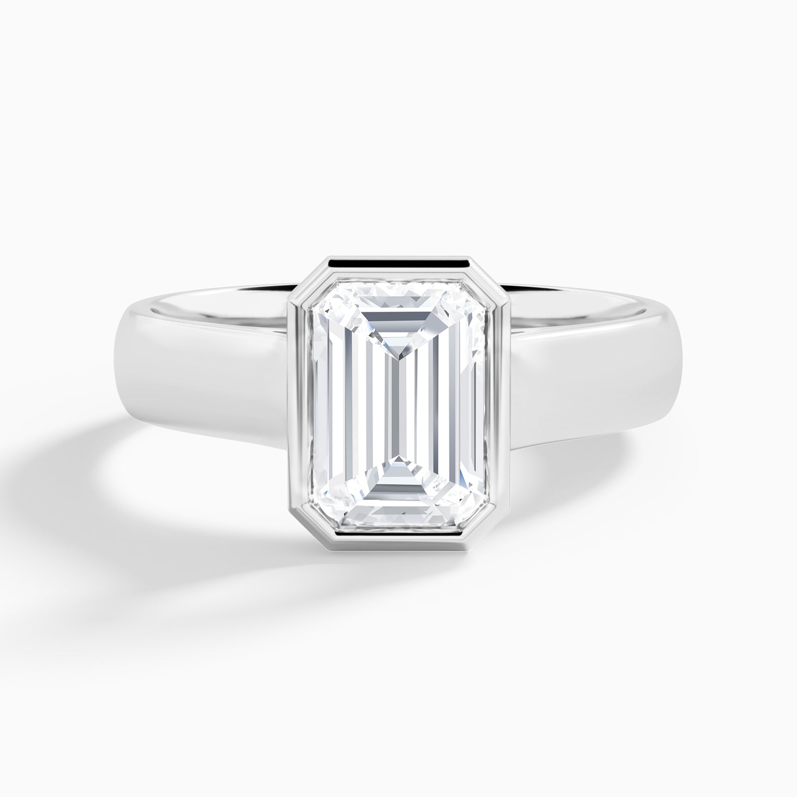 Emerald Alma 4mm Bezel Solitaire Diamond Engagement Ring In 18K White Gold - Lucenjuri