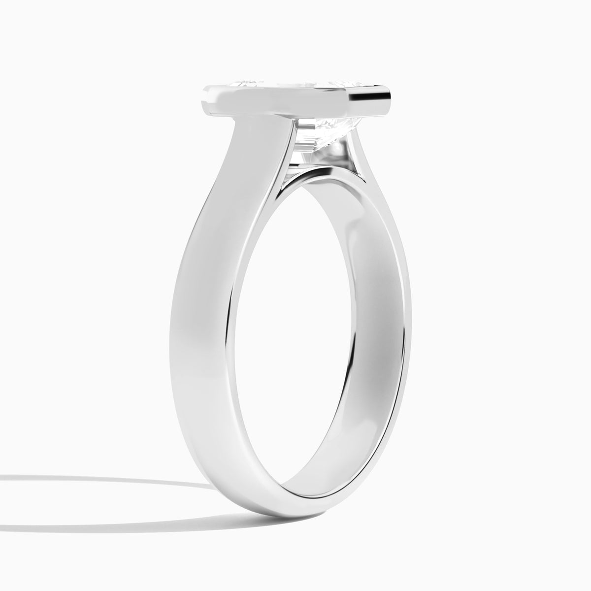 Emerald Alma 4mm Bezel Solitaire Diamond Engagement Ring In 18K White Gold, Angle View
