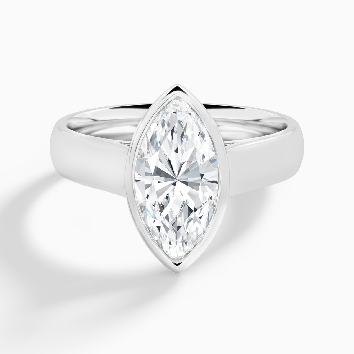 Marquise Alma 4mm Bezel Solitaire Diamond Engagement Ring In 18K White Gold - Lucenjuri