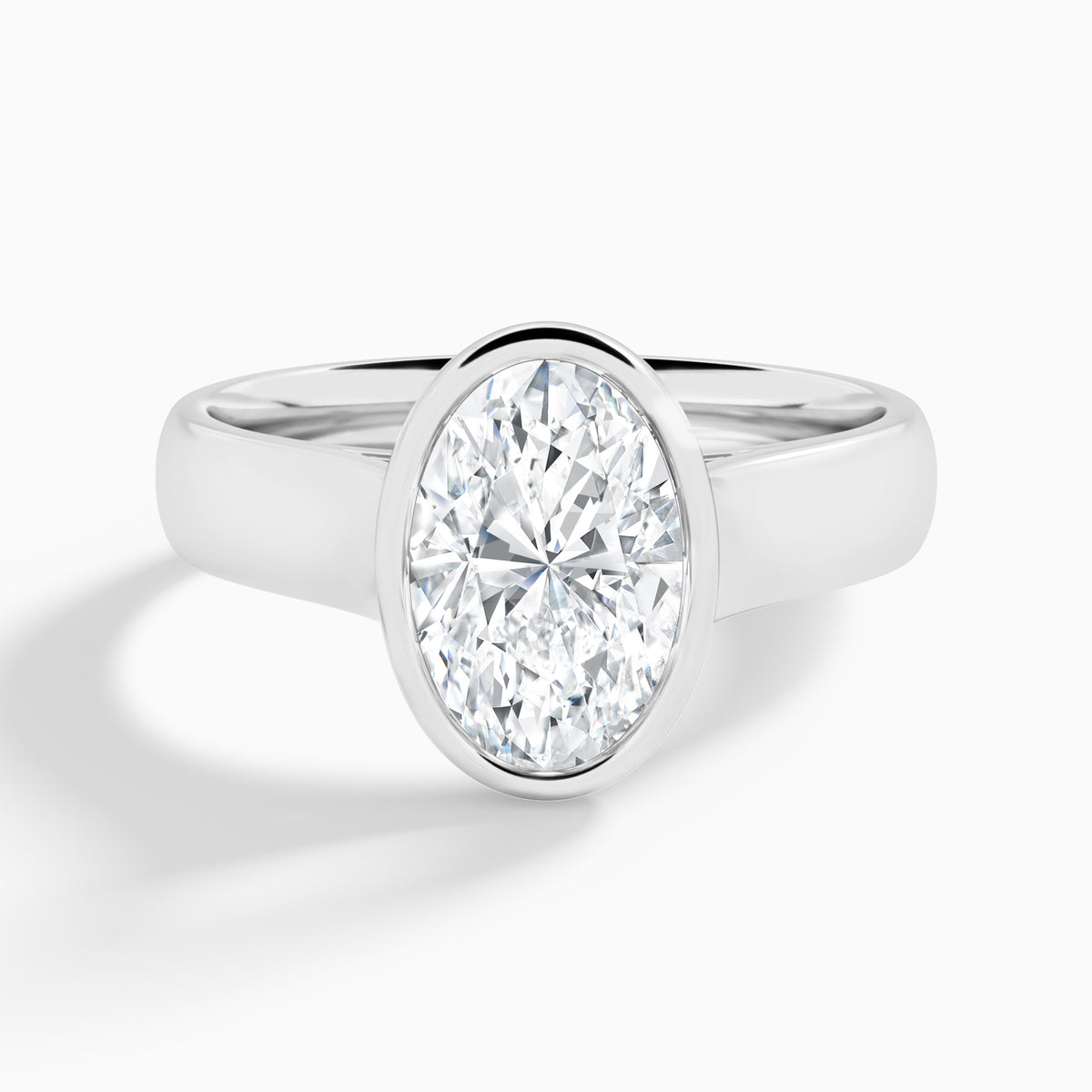 Oval Alma 4mm Bezel Solitaire Diamond Engagement Ring In 18K White Gold - Lucenjuri