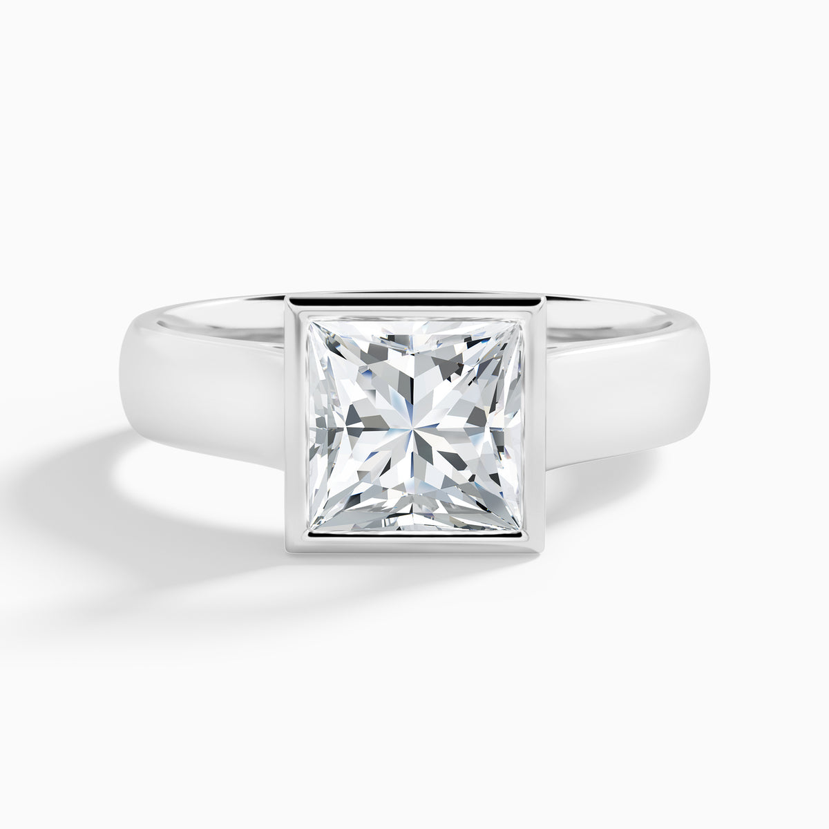 Princess Alma 4mm Bezel Solitaire Diamond Engagement Ring In 18K White Gold - Lucenjuri