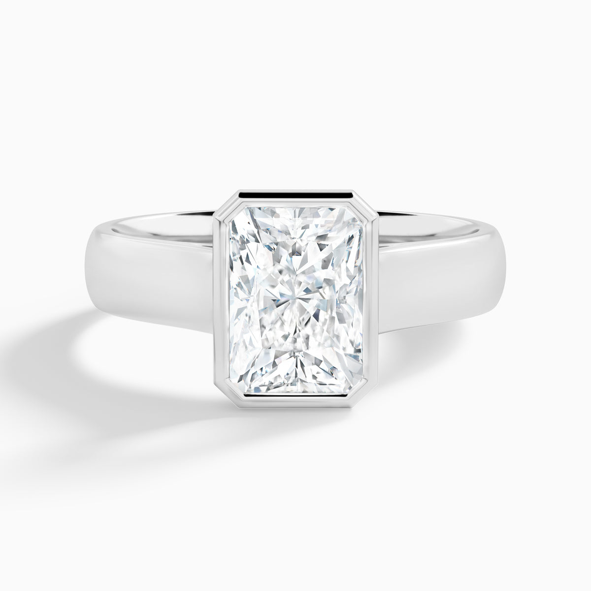 Radiant Alma 4mm Bezel Solitaire Diamond Engagement Ring In 18K White Gold - Lucenjuri