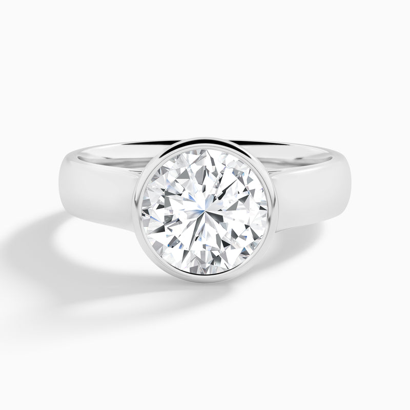 Round Alma 4mm Bezel Solitaire Diamond Engagement Ring In 18K White Gold - Lucenjuri