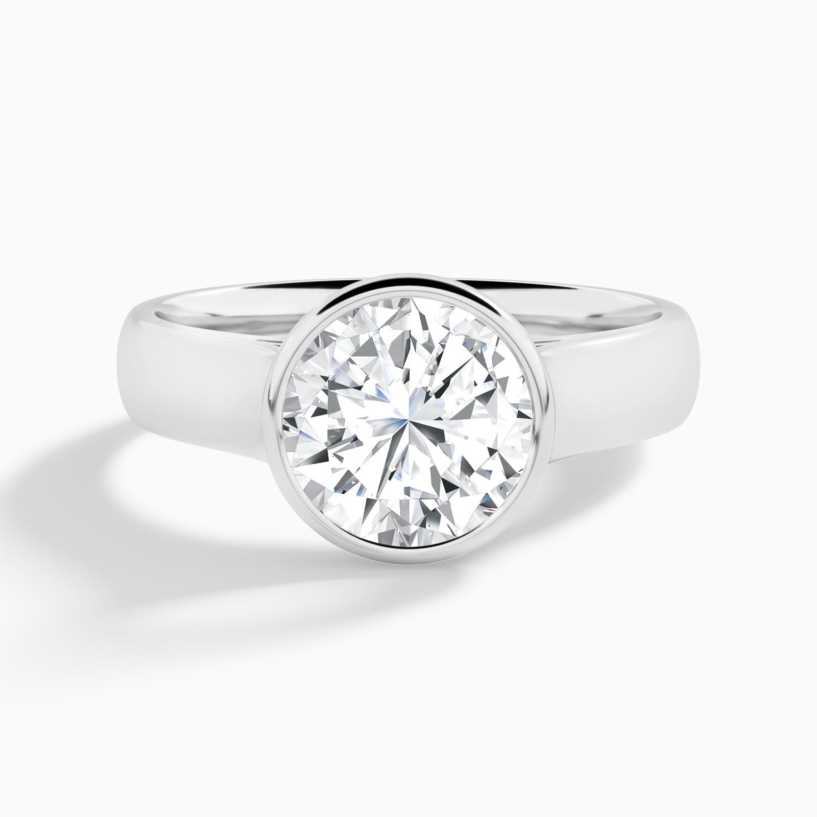 Round Alma 4mm Bezel Solitaire Diamond Engagement Ring In 18K White Gold - Lucenjuri
