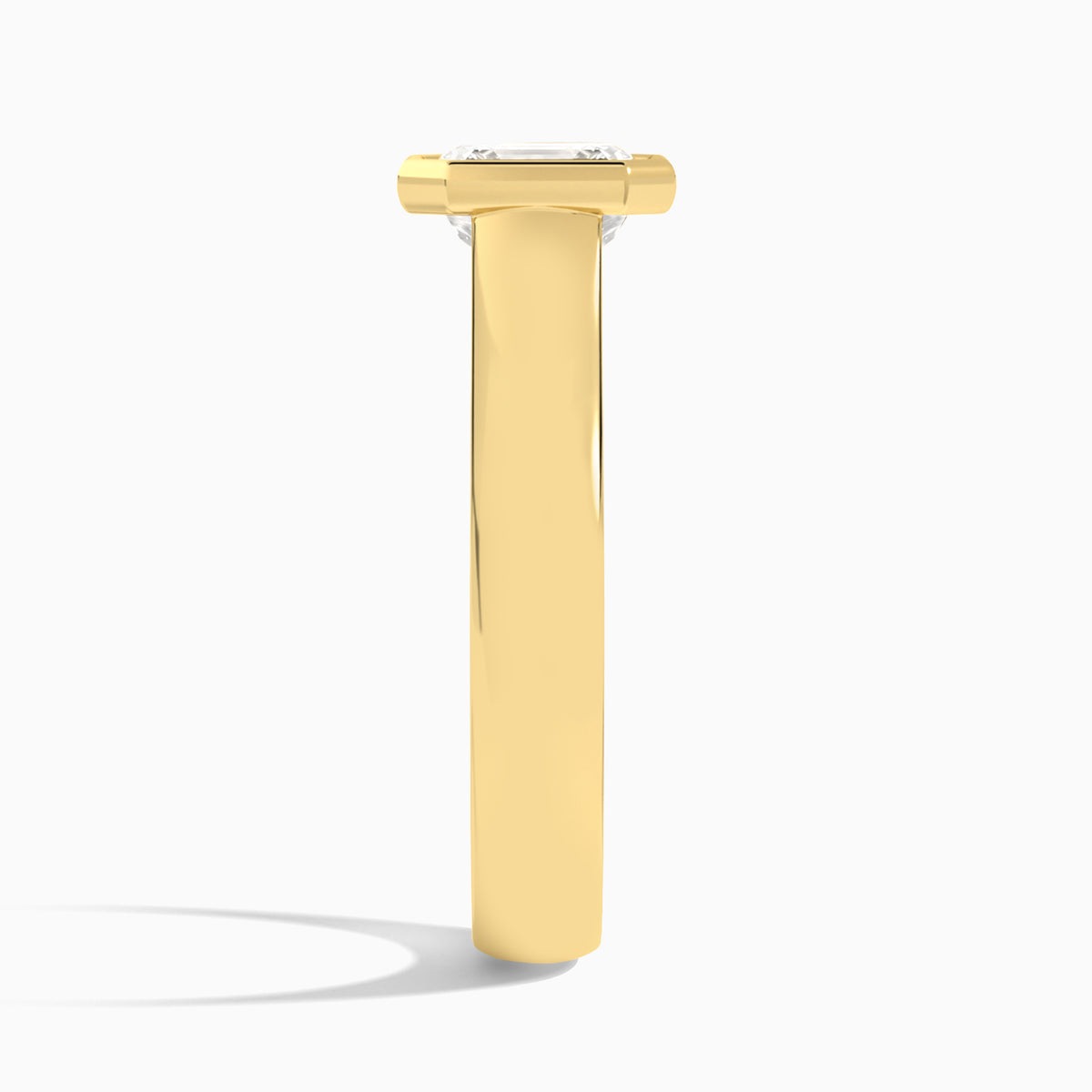 Asscher Alma 4mm Bezel Solitaire Diamond Engagement Ring In 18K Yellow Gold, Side View
