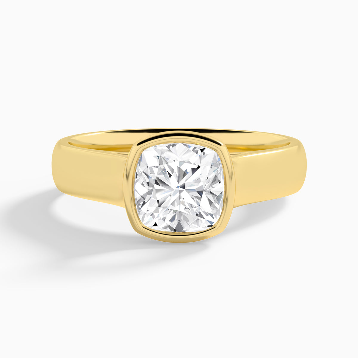 Cushion Alma 4mm Bezel Solitaire Diamond Engagement Ring In 18K Yellow Gold - Lucenjuri