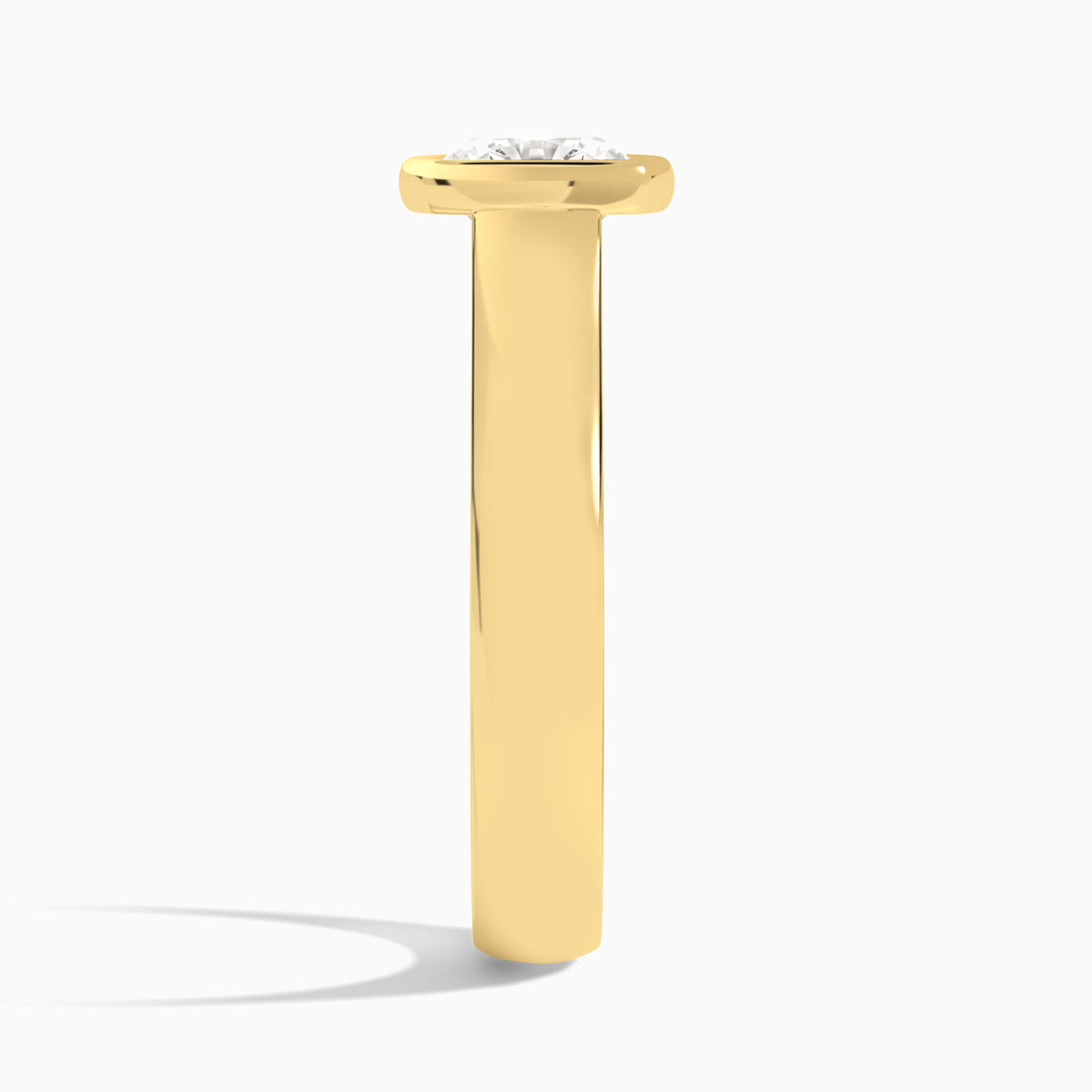 Cushion Alma 4mm Bezel Solitaire Diamond Engagement Ring In 18K Yellow Gold, Side View