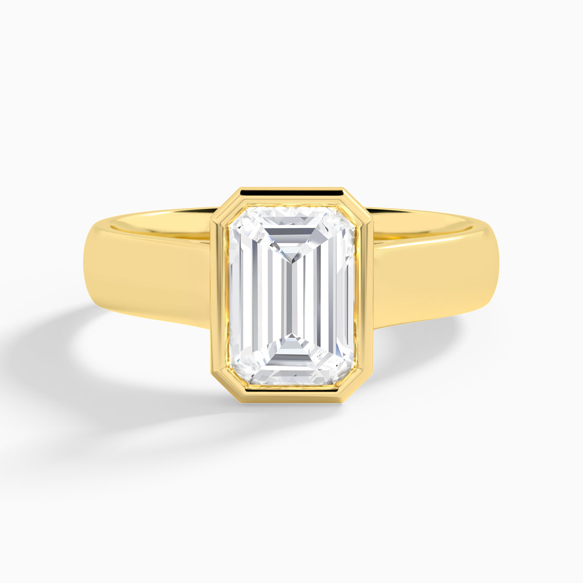 Emerald Alma 4mm Bezel Solitaire Diamond Engagement Ring In 18K Yellow Gold - Lucenjuri
