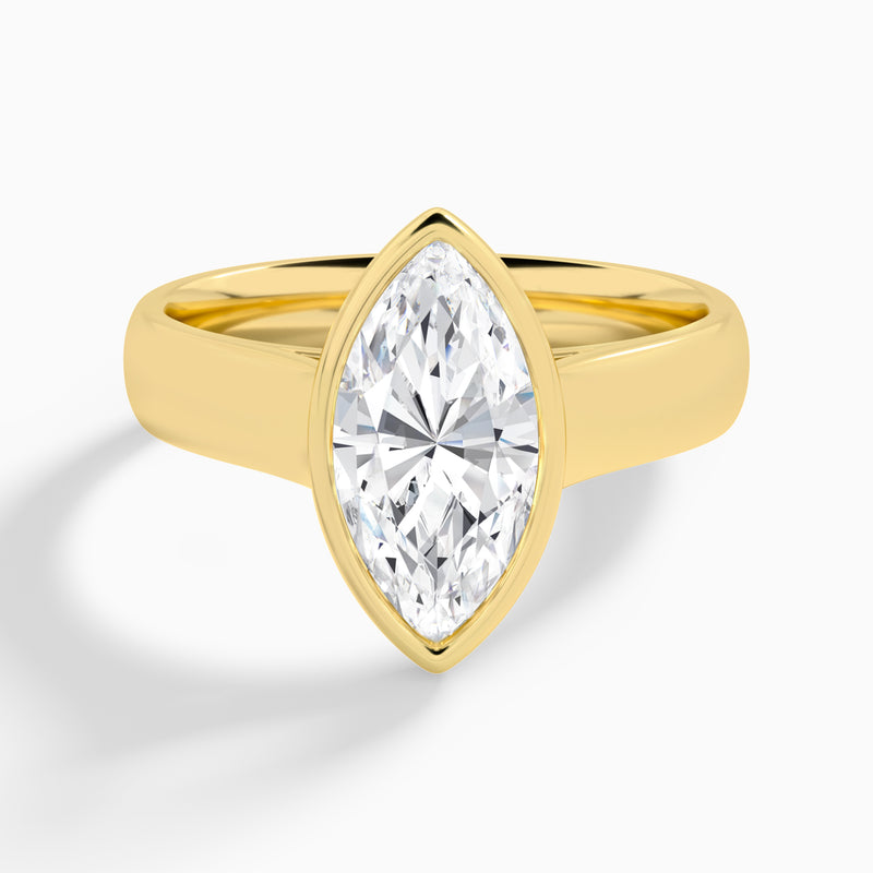 Marquise Alma 4mm Bezel Solitaire Diamond Engagement Ring In 18K Yellow Gold - Lucenjuri