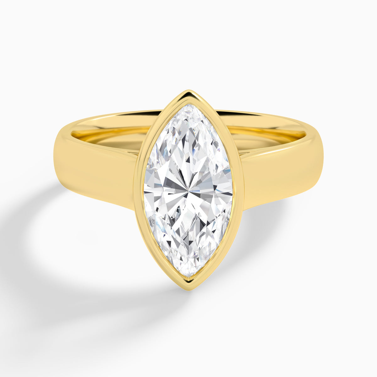 Marquise Alma 4mm Bezel Solitaire Diamond Engagement Ring In 18K Yellow Gold - Lucenjuri
